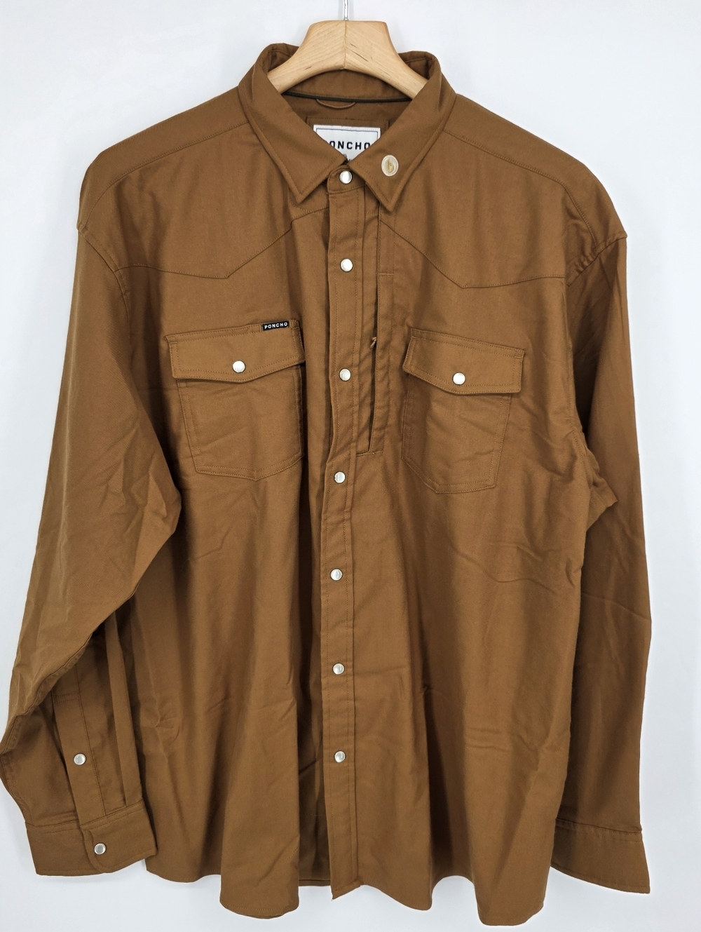 Poncho Men's XL Regular Fit Brown Snap Button-Up Shirt